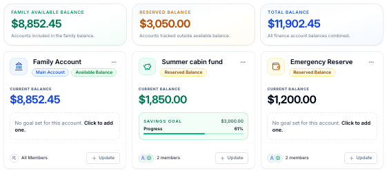 FamilyGoal household finance accounts