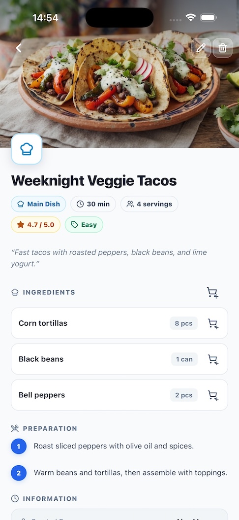 FamilyGoal phone browser meal planner showing the week’s shared meals